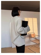 秋季女士宽松简约百搭纯色三股廓形圆领打底衫，女装羊毛衫，恒恩羊绒