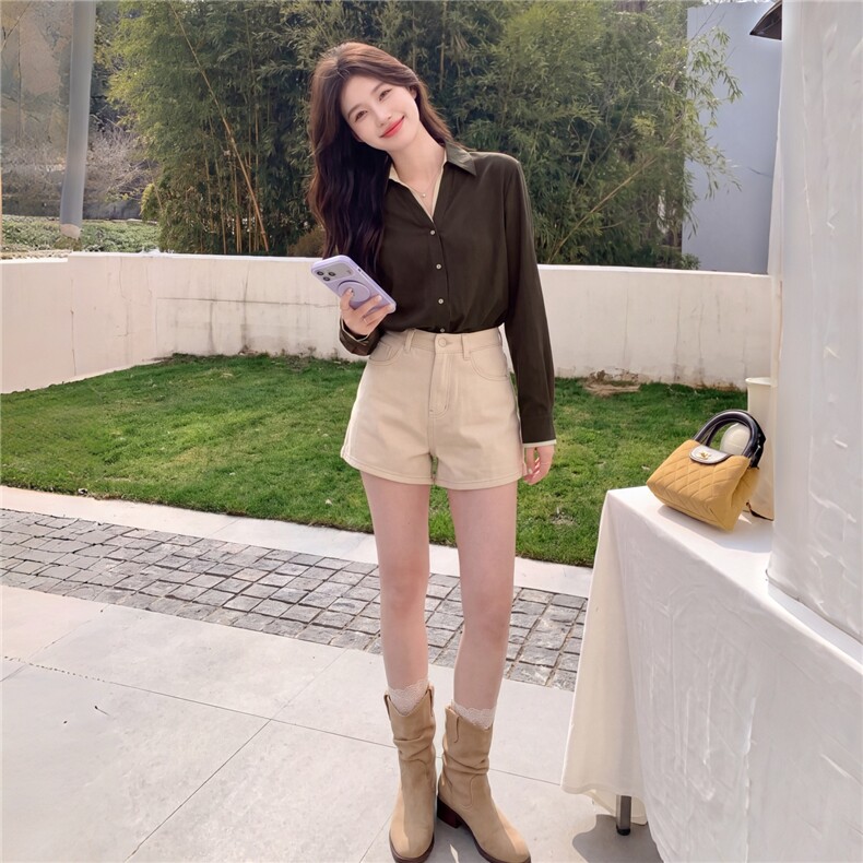 2026秋季新款显瘦长袖衬衫女高级感咖色假两件,女装衬衫,