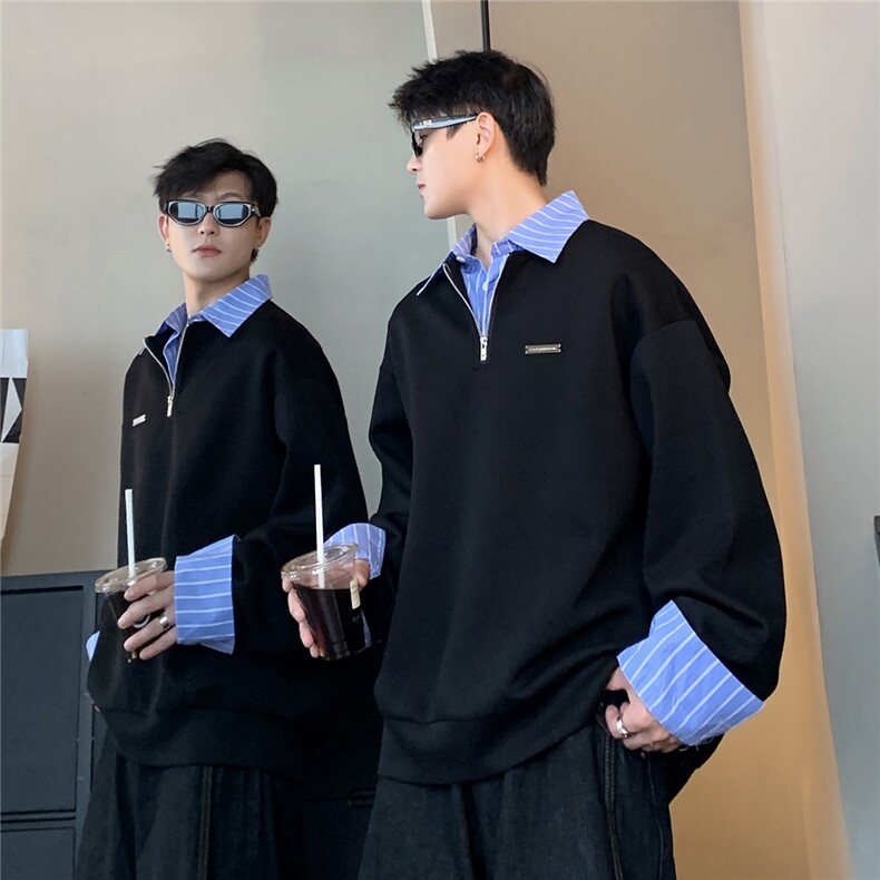 日系半拉连卫衣男女春秋翻领早秋男款外套男生POLO领上衣W100-P58,男装Polo衫,电商C307