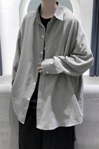 早秋新款千鸟格长袖衬衫宽松青年衣服男 A071-C09-P38图片