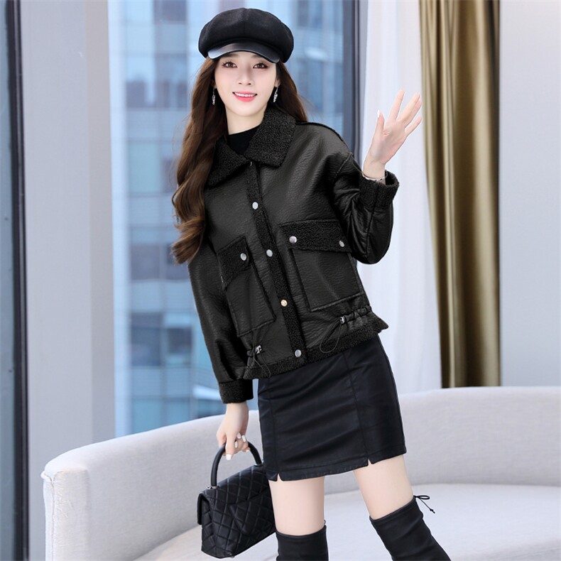 2024年冬季现货时尚休闲可两面穿皮毛一体皮衣外套，女装短外套，臻衣坊