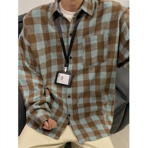 现货~磨毛加厚格子大码长袖衬衫 C5899/特P25 咖啡色2图片