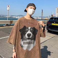 B239-1131-P38美式宠物狗狗大印花复古水洗做旧落肩袖短袖T恤，男装T恤，星座514-2(原B239)