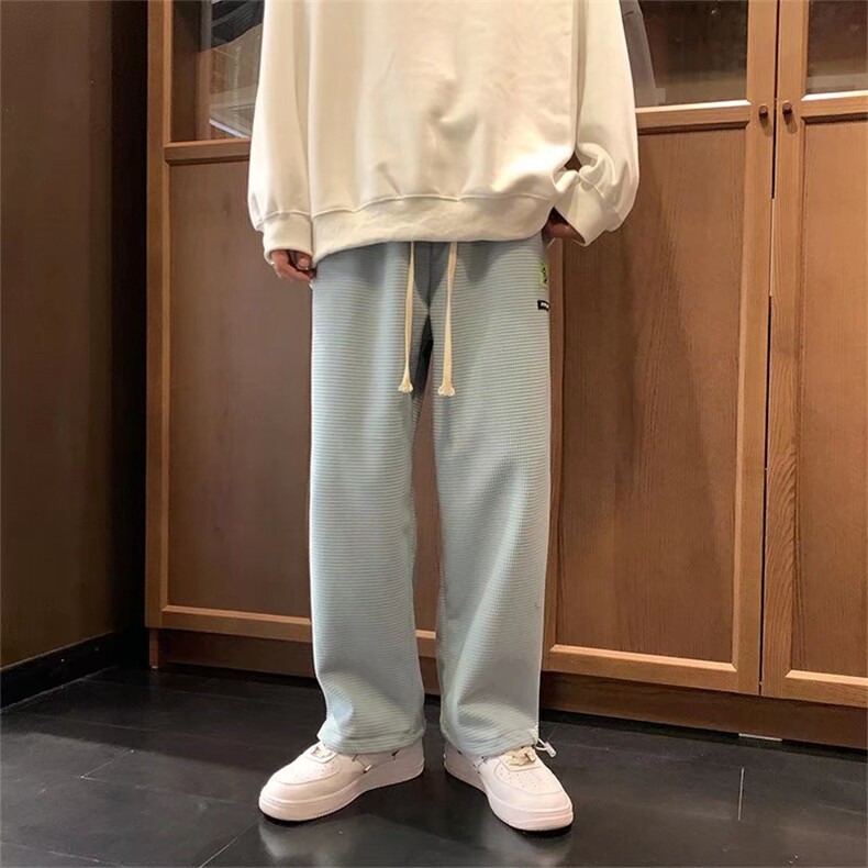 男春秋季华夫格玉米粒阔腿直筒束脚裤K060P33图片