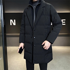 新标90绒有报告男士翻领中长款假两件羽绒服外套7205-P355，男装羽绒服，电商B338
