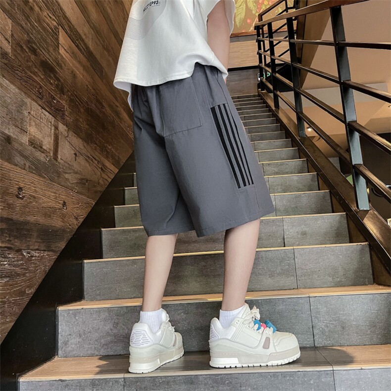 港风复古条纹夏季薄款美式潮牌宽松直筒休闲五分裤,男装牛仔裤,星座410-7
