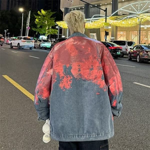 宽松型美式复古扎染水洗牛仔夹克外套无品牌潮流新款慵懒日系图片