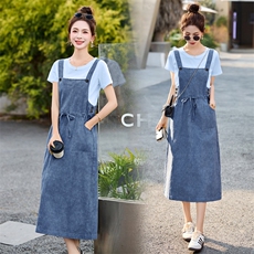 薄款天丝牛仔连衣裙女夏季新款宽松妈妈减龄T恤背带裙，女装牛仔裙，简韵佳
