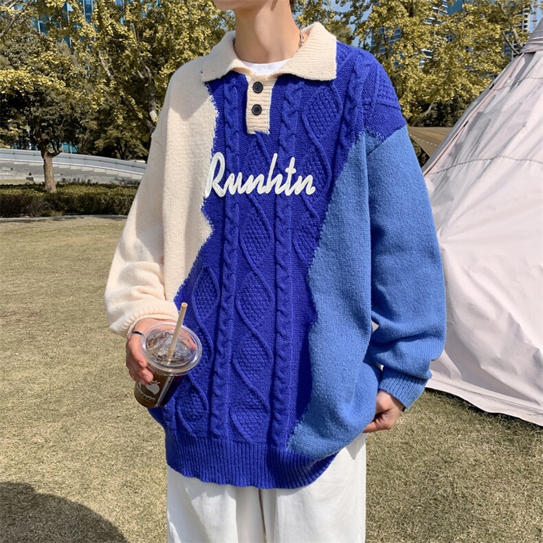秋冬款男POLO领毛衣提花拼色字母印花针织衫打底外套M183P45,男装针织衫/毛衣,星座1013-1
