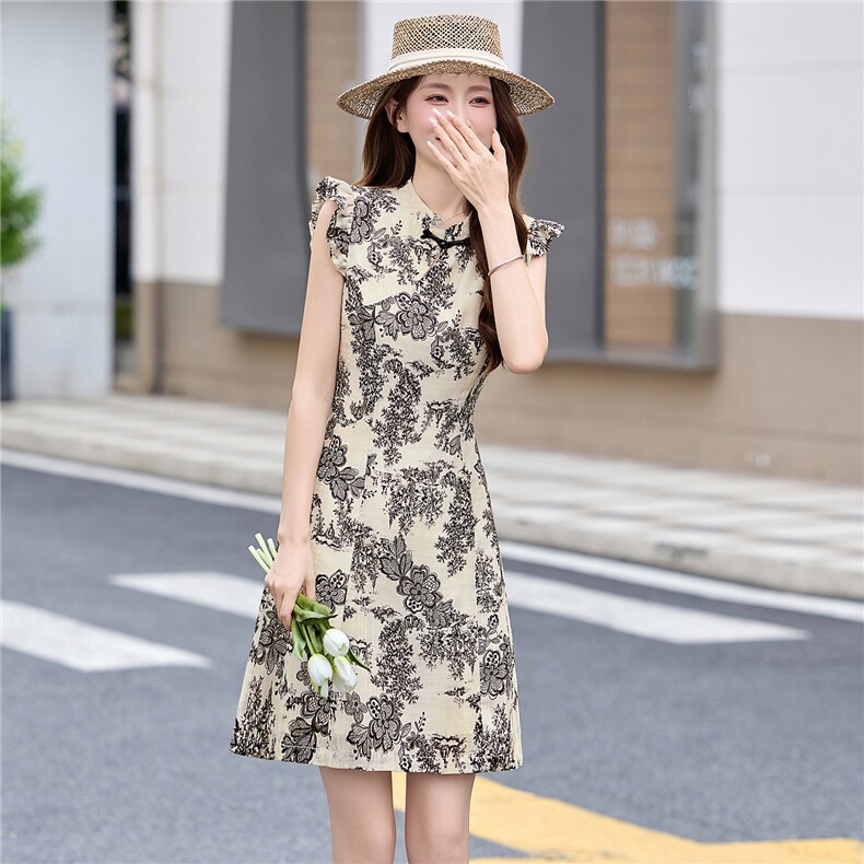 设计感新中式改良旗袍女2026年夏季新款水墨印花帼风连衣裙显瘦,女装连衣裙,意芙