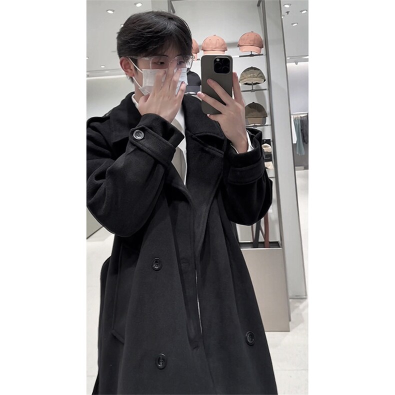 秋冬新款Q2590-TP135198情侣毛呢大衣休闲宽松百搭排扣外套,男装毛呢大衣,电商A102