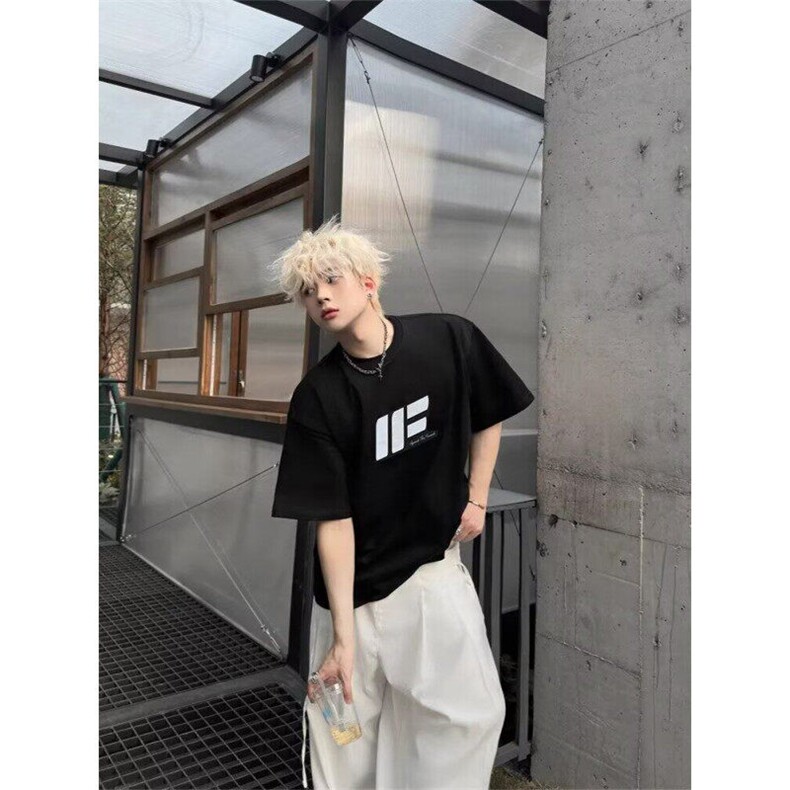 美式高街短袖男款夏季纯棉重磅小领口正肩t恤潮牌欧美hiphop半袖,男装T恤,电商B245