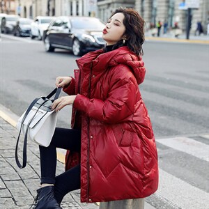 【现货】羽绒服女白鸭绒中长款冬装韩版宽松加厚拉链插肩袖，女装羽绒服，鑫源服饰