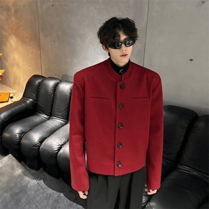 风秋男立领西装单排扣外套本命红新中式小香风西服JAK35 P60图片