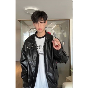 皮衣男韩版潮流痞子帅气高街2024春秋新款ins宽松外套PY715-P100图片