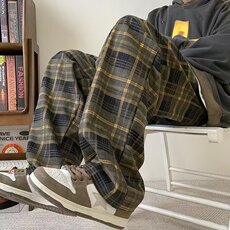 美拉德格子休闲裤男春秋复古潮牌加绒阔腿裤美式高街青少年运动裤，女装休闲裤，星座218-1（原230）