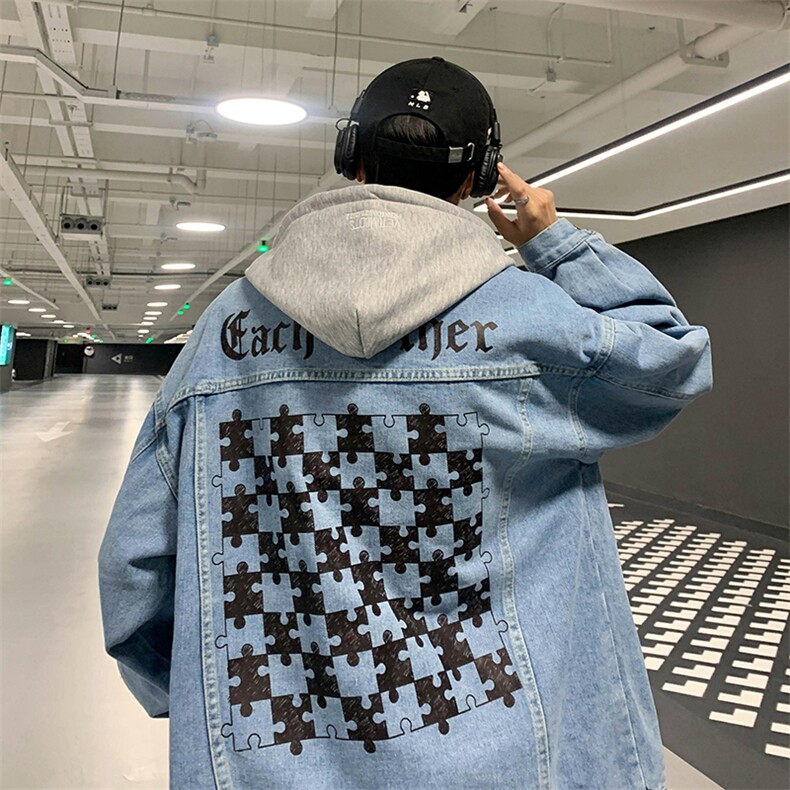 棋盘格复古牛仔外套男痞帅衣服款宽松百搭夹克JK1057-P88118,男装工装外套,星座1103-3