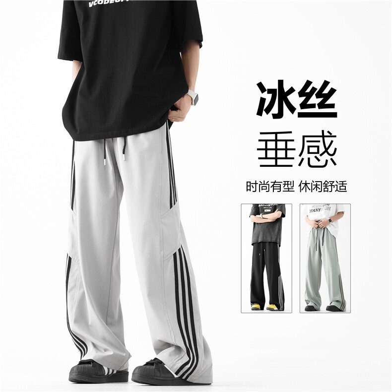 抖音品质夏季新款潮流薄款三条杠宽松长裤B315-K24164-特p35控68图片