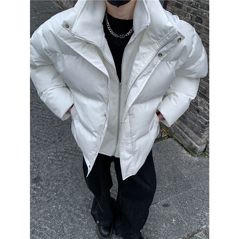 高级感白色羽绒棉服男冬季立领假两件棉衣痞帅炸街外套潮棉袄p98,男装棉衣,电商C307