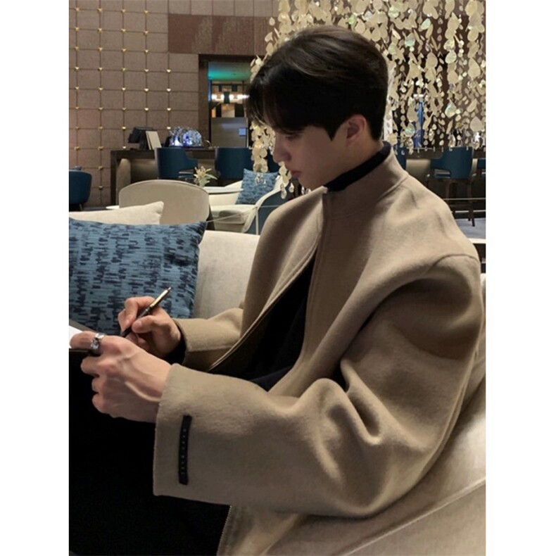 短款毛呢外套男春秋痞帅韩系风格穿搭英伦雅痞男装高级感立领夹克，男装夹克，星座706-2