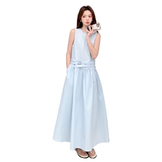 《现货26年夏上新》收腰显瘦无袖圆领A字摆遮肉藏胯休闲连衣裙女，女装连衣裙，时尚风爆