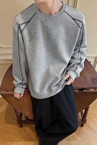 2025新款华棉高克重420g拼接解构铆钉长袖卫衣男W5413-特P35控68图片