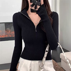 新款纯色针织连帽套头上衣时尚百搭，女装针织衫/毛衣，泰沅羊绒