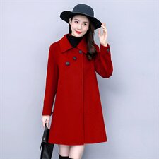 时尚中长款毛呢大衣翻领纯色2024年冬季，女装毛呢外套，韩宇舍