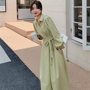 大货已出法式感收腰绿色中长款连衣裙款号7701-P125-K178图片