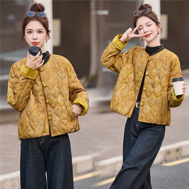 现货新中式棉服夹棉外套女2025新款冬季洋气棉袄年轻款短款棉衣，女装棉衣/棉服，仟媚宠