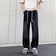 D6166-P45牛仔裤男夏季高街vibe潮牌复古做旧水洗直筒休闲裤子，男装牛仔裤，星座603-2