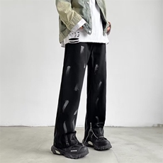 美式牛仔裤男韩版潮裤脚拉链涂鸦2024秋冬新款ins长裤K624-P45，男装牛仔裤，星座1109-3