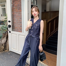 天丝牛仔色马甲+阔腿裤两件套-C051-S217-P165-K238，女装套装/套裙，2C051