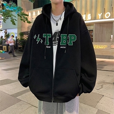 H177P70加绒75美式高街连帽卫衣秋冬外套ins潮牌拉链开衫宽松，女装短外套，星座304A