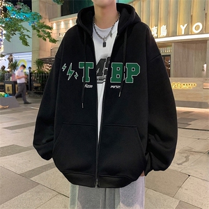 H177P70加绒75美式高街连帽卫衣秋冬外套ins潮牌拉链开衫宽松图片