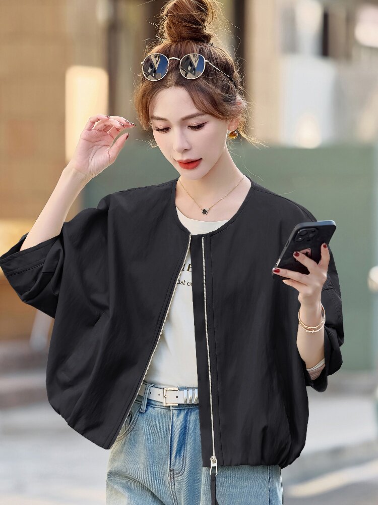 纯色长袖春季斗篷型街头PU皮皮衣,女装皮衣,微微衣阁