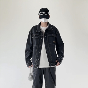 潮流休闲大码宽松男女立体剪裁贴标牛仔外套夹克J303-P65【特价】图片
