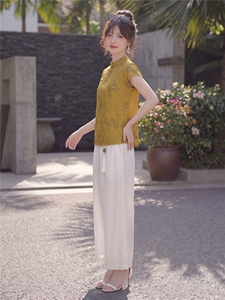 2026年夏季休闲风女优雅淑女通勤日常G风印花压皱新中式两件套图片