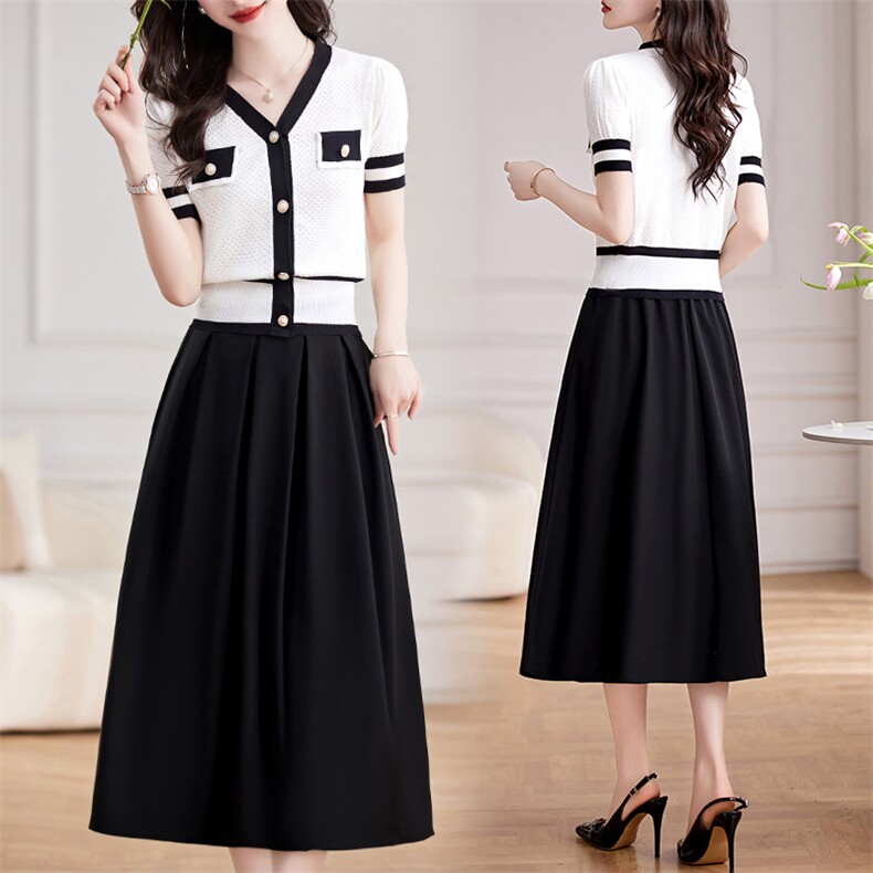 小香风两件套连衣裙女夏季2024新款名媛气质洋气减龄短袖套装裙子，女装套装/套裙，欣贝拉