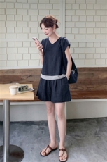 时尚潮流休闲运动纯色两件套2026年夏季轻薄撞色宽松型，女装套装/套裙，秀美人生