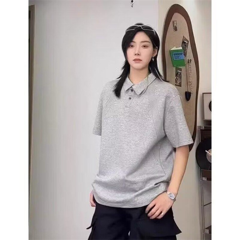 灰色polo衫男士短袖t恤2025新款痞帅高级感显瘦正肩重磅五分袖,男装Polo衫,星座601-1