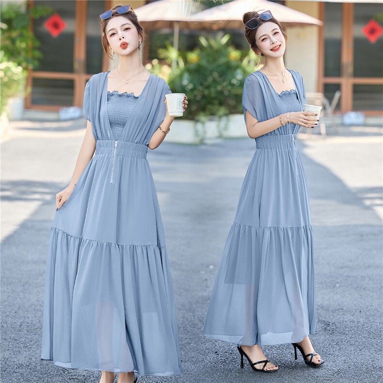 轻熟风优雅气质连衣裙女2025夏季新款收腰显瘦别致惊艳漂亮长裙子，女装连衣裙，尚娜萱