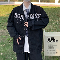 美式复古字母印花牛仔夹克潮流新款宽松休闲外套，男装工装外套，星座410-6（原星座1304-1）