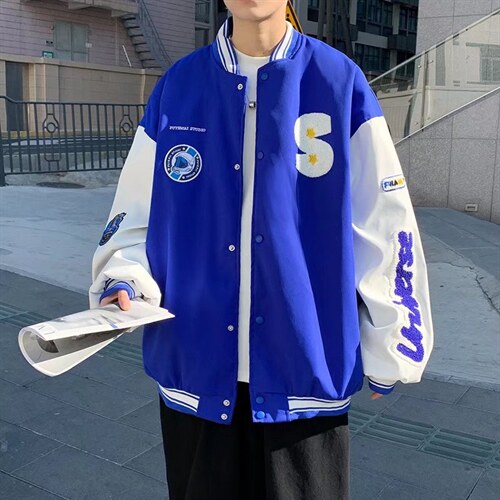 新款春季百搭长袖外穿克莱因蓝棒球服夹克单排扣WT14P65图片