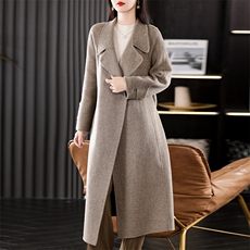 【超细澳毛韩系立领】冬季新款高级感加厚双面羊毛大衣女长款显瘦，女装双面呢大衣，贝源羊绒