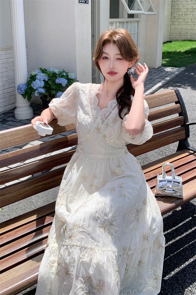 时尚森系宽松连衣裙女2025夏季新款法式浪漫度假氛围感显瘦长裙子,女装连衣裙,浙宝208A