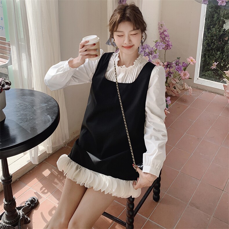 法式甜美花瓣背心连衣裙套装女2025秋新款高级感衬衫小个子两件套，女装半身裙，浙宝193A