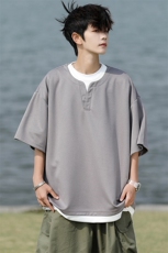 8XL-M重磅斜纹假两件短袖t恤男夏季薄款宽松大码半袖体恤DT006P45，男装T恤，电商B312