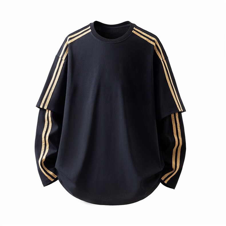 可二开假二件袖子织带设计纯色大码M-5XL长袖T恤男CX78112P42控68，男装T恤，星座227-7