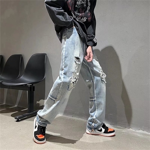 美式vibe风炸街复古男裤子高街ins潮牌破洞牛仔裤裤夏季N1032-p45图片